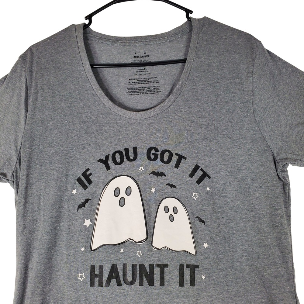 Celebrate It Halloween Ghost Graphic Tee Gray If You Got It Haunt It Shirt L